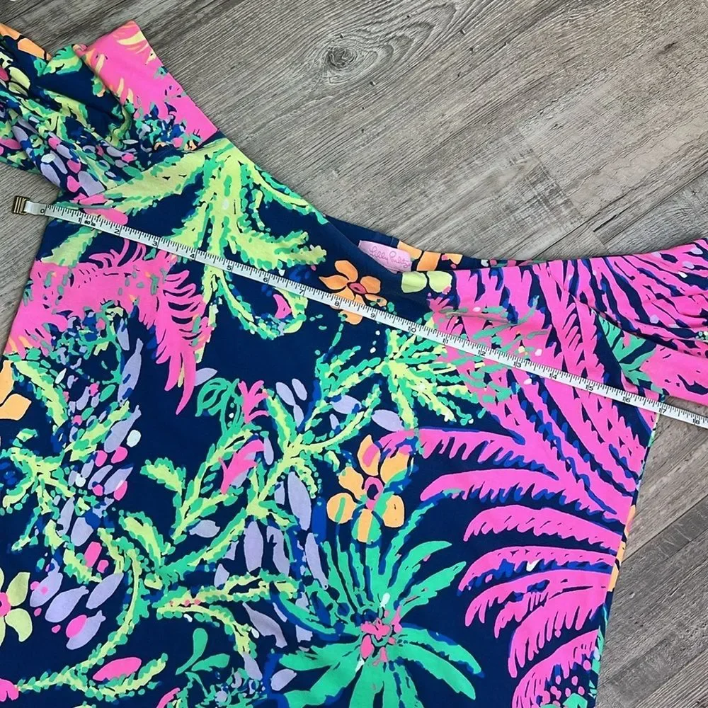 Lilly Pulitzer Indigo All A Glow Tropical Floral Laurana Off The Shoulder Dress - Picture 12 of 13